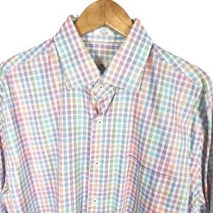 Peter Millar Button Up Shirt Mens Large Check Crown Sports Colorful Rainbow Soft